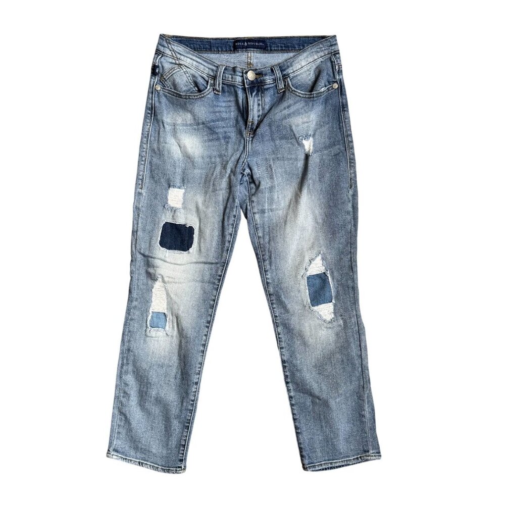 Rock Republic Womens Indee Distressed Patchwork Denimโ Jeans Size 8 Grunge